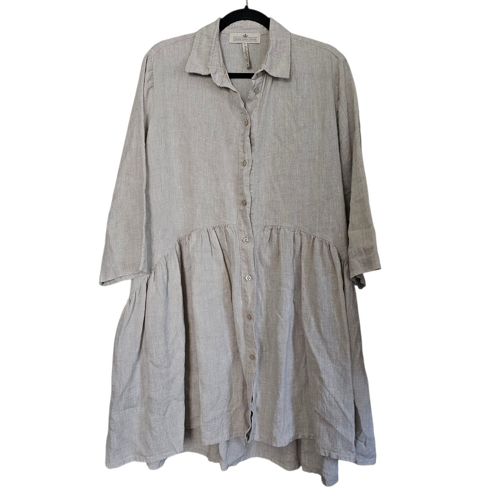 100 % Linen Crown Linen Desings Women's Beige Button-Down Mini Dress